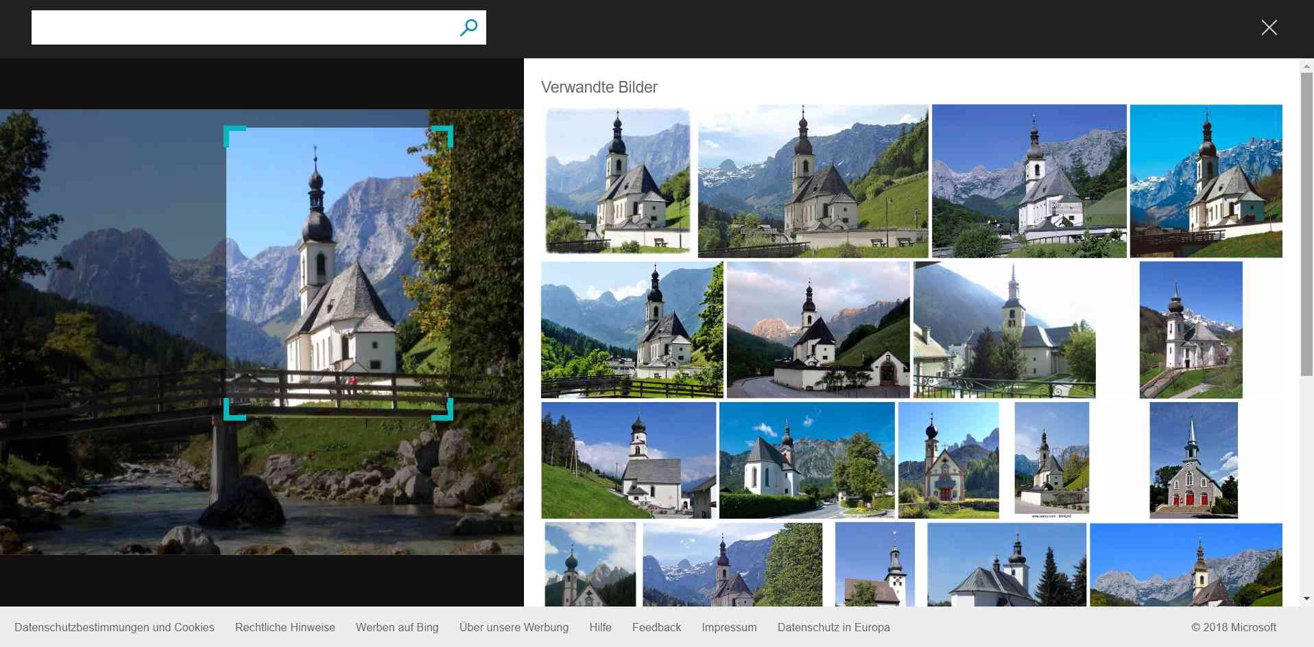 Foto mit Ausschnitt einer Kirche als Grundlage für eine Suche mit Bing